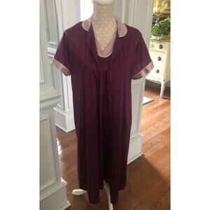 Vanity Fair VTG Nightgown With Robe Women’s Medium Burgundy & Pink Simple Cute